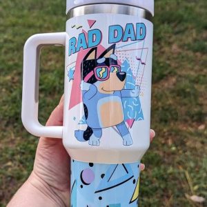 bluey tumbler cup 40oz bluey rad dad 40 oz stanley tumbler dupe bandit heeler disney cartoon stainless steel cups with handle gift for dads laughinks 3