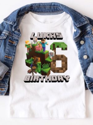 Personalized Minec Birthday Kid Shirt Mine Birthday Shirt Custom Name Age Birthday Girl Boy Happy Birthday Birthday Boy Minec Unique revetee 2