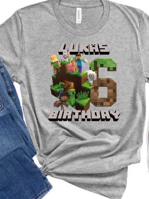 Personalized Minec Birthday Kid Shirt Mine Birthday Shirt Custom Name Age Birthday Girl Boy Happy Birthday Birthday Boy Minec Unique revetee 3