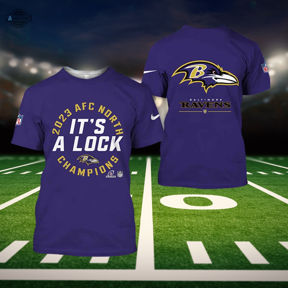 Baltimore Ravens Hoodie Sweatshirt Tshirt Mens Womens Ravens 2023 Afc North Champions Its A Lock All Over Printed 3D Shirts Nfl Football Crew Neck Gift