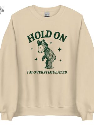 Hold On Im Overstimulated Unisex Heavy Blend Crewneck Sweatshirt Retro Bear Cartoon Vintage Cartoon Bear Aesthetic T Shirt Unique revetee 2