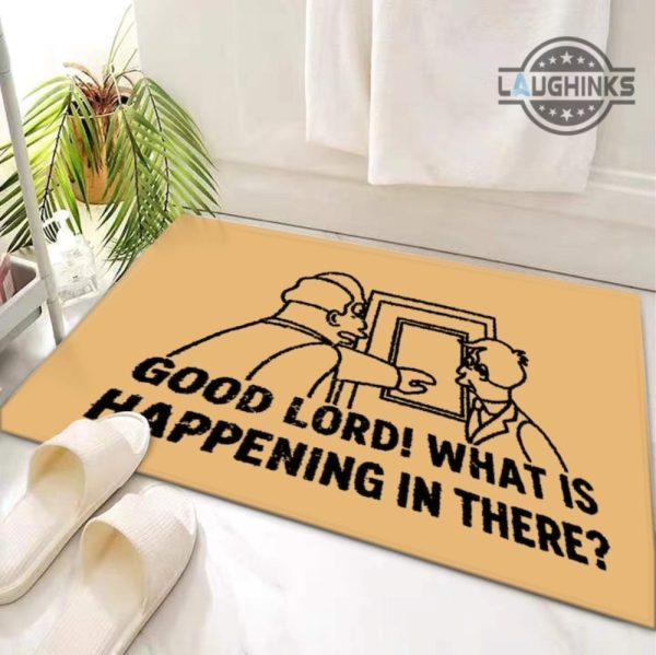 good lord what is happening in there doormat personalized funny the simpsons welcome mats housewarming gift home decor pointing hand laughinks 1