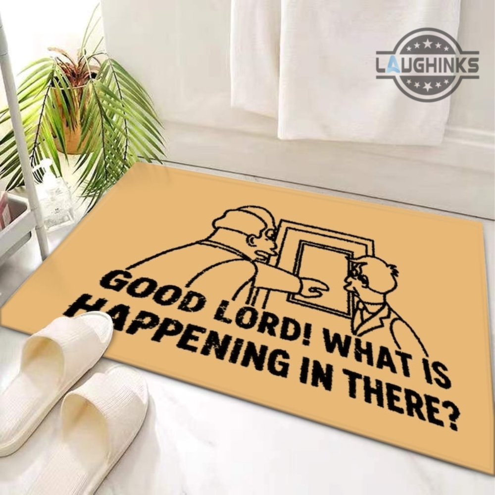 Good Lord What Is Happening In There Doormat Personalized Funny The Simpsons Welcome Mats Housewarming Gift Home Decor Pointing Hand