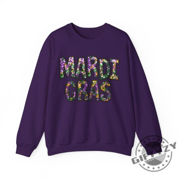 Mardi Gras Shirt Cute Mardi Gras Sweater Louisiana Parade Krewe Tshirt New Orleans Sweatshirt Flower De Luce Hoodie Faux Glitter Design Printed On Shirt giftyzy 5