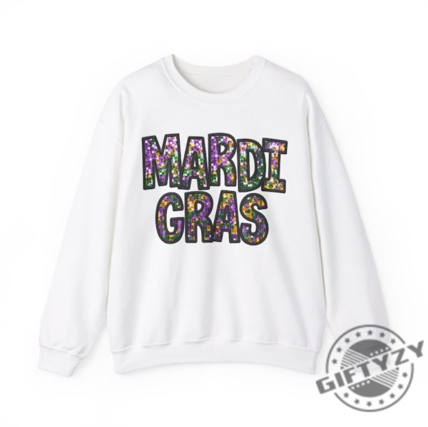 Mardi Gras Shirt Cute Mardi Gras Sweater Louisiana Parade Krewe Tshirt New Orleans Sweatshirt Flower De Luce Hoodie Faux Glitter Design Printed On Shirt giftyzy 6