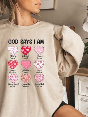 Bible Verse Valentines Sweatshirt God Says I Am Strong Shirt Faithful Valentines T Shirt Cute Hearts Sweater Inspirational Valentines Tee Unique revetee 2