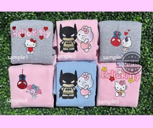 hello kitty and batman embroidered shirt sweatshirt hoodie sanrio cat and superhero spiderman kissing tee matching couple shirts valentines gift laughinks 1