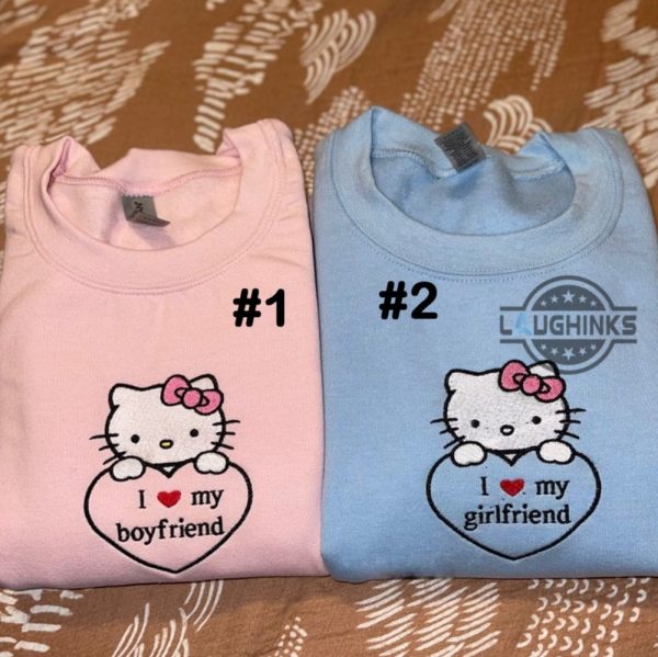 hello kitty valentines day embroidered sweatshirt tshirt hoodie sanrio cat embroidery matching couple shirts i love my boyfriend girlfriend gift laughinks 1