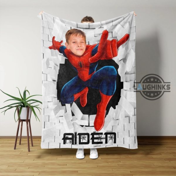 spiderman fleece blanket custom face photo marvel super hero sherpa cozy plush blankets for children sons spider man room decor gift laughinks 2