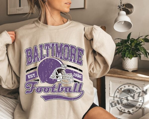 Baltimore Football Shirt Trendy Vintage Style Football Tshirt For Game Day Hoodie Baltimore Ravens Gifts Ravens Football Sweatshirt Ravens Shirt giftyzy 1