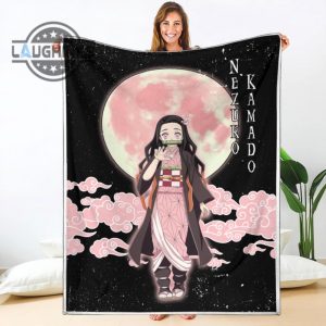 nezuko kamado blanket custom moon style demon slayer anime bedding sherpa cozy plush throw blankets 30x40 40x50 60x80 room decor gift laughinks 1