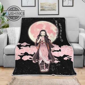 nezuko kamado blanket custom moon style demon slayer anime bedding sherpa cozy plush throw blankets 30x40 40x50 60x80 room decor gift laughinks 1 3