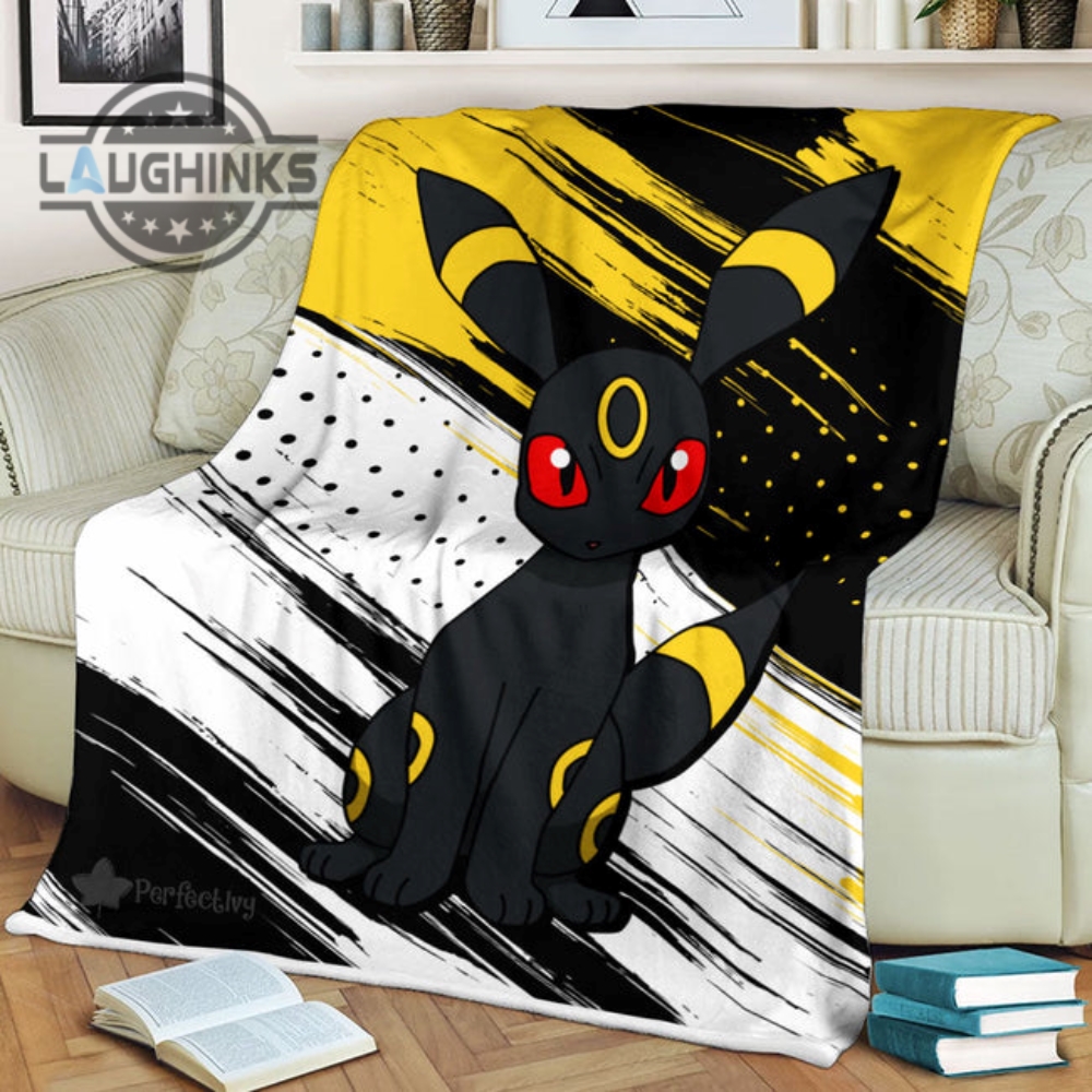 Umbreon Blanket Fleece Custom Pokemon Anime Bedding Sherpa Cozy Plush Throw Blankets 30X40 40X50 60X80 Room Decor Gift
