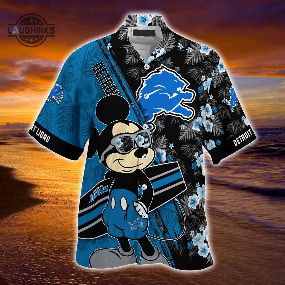 Detroit Lions Nflsummer Hawaii Shirt Mickey And Floral Pattern For Sports Fans Football Button Up Shirt And Shorts Dan Campbell Gift