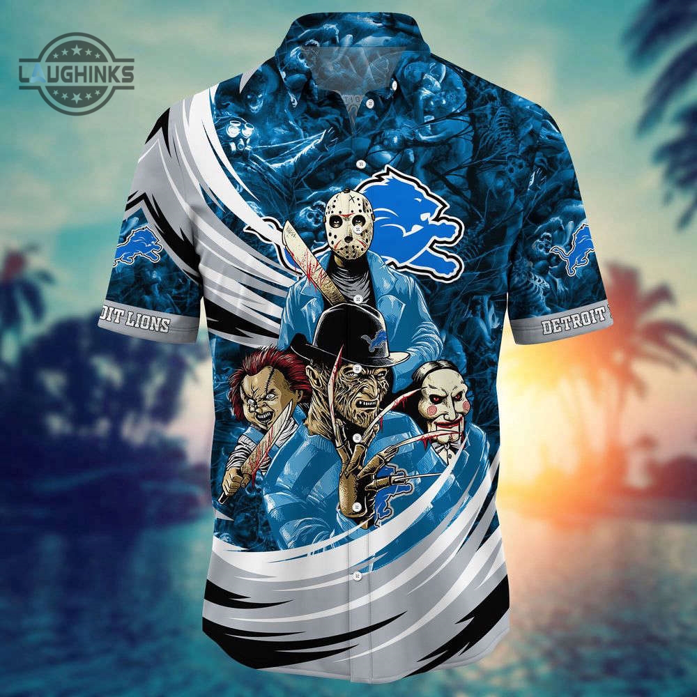 Detroit Lions Nfl Halloween Horror Movies Hawaiian Shirts For Men Women Football Button Up Shirt And Shorts Dan Campbell Gift