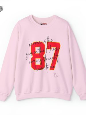 Karma Is The Guy On The Chiefs Sweatshirt Swift Kelce Sweatshirt Football Swiftie Taylor Swift Super Bowl Party Taylor Swift Super Bowl Shirt Unique revetee 2