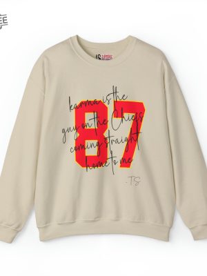 Karma Is The Guy On The Chiefs Sweatshirt Swift Kelce Sweatshirt Football Swiftie Taylor Swift Super Bowl Party Taylor Swift Super Bowl Shirt Unique revetee 4