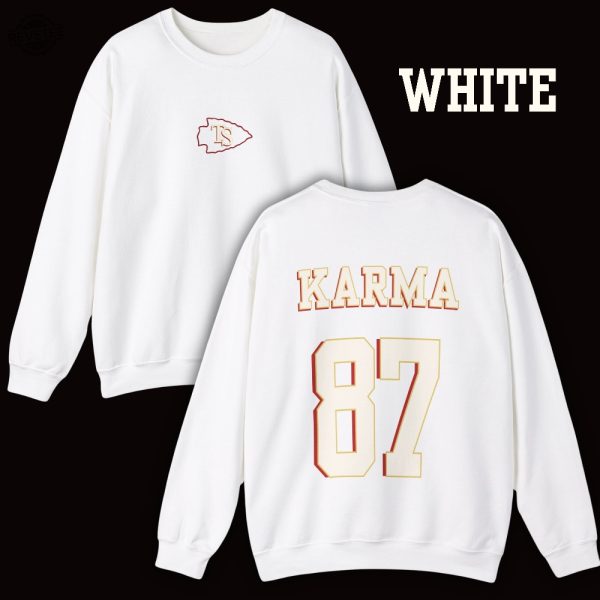 Karma 87 Sweatshirt Karma Is The Guy On The Chiefs Shirt In My Chiefs Era Sweatshirt Taylor Swift Super Bowl Party Taylor Swift Super Bowl Shirt Unique revetee 3