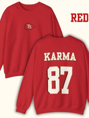 Karma 87 Sweatshirt Karma Is The Guy On The Chiefs Shirt In My Chiefs Era Sweatshirt Taylor Swift Super Bowl Party Taylor Swift Super Bowl Shirt Unique revetee 4