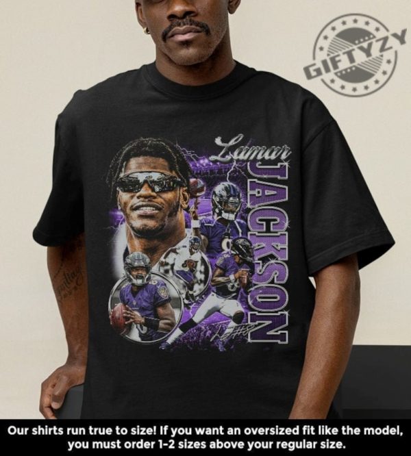 Retro Lamar Jackson Shirt Football Sweatshirt Classic 90S Graphic Tshirt Unisex Vintage Bootleg Hoodie Oversized Shirt For Fan giftyzy 1