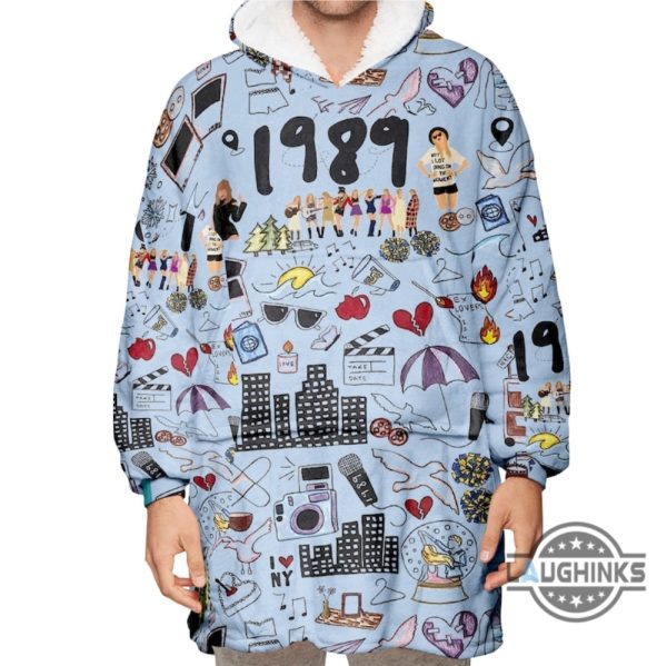 taylor swift blanket hoodie all over printed 1989 light blue taylors version sherpa fleece hoodie blanket soft warm cozy swiftie gift the eras tour laughinks 1