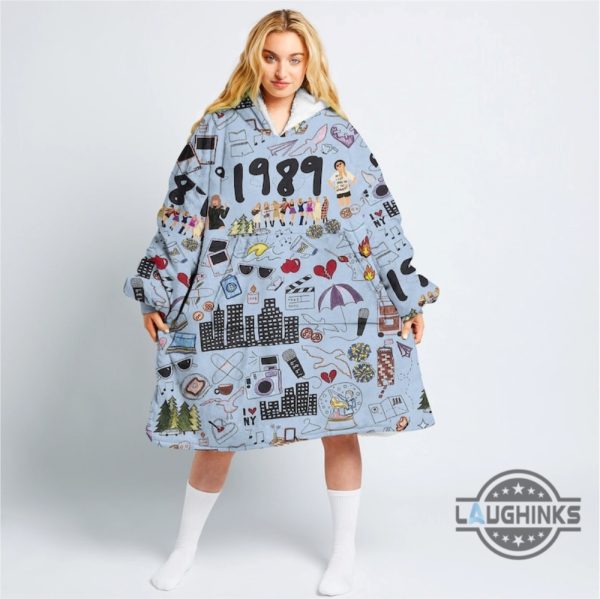 taylor swift blanket hoodie all over printed 1989 light blue taylors version sherpa fleece hoodie blanket soft warm cozy swiftie gift the eras tour laughinks 2