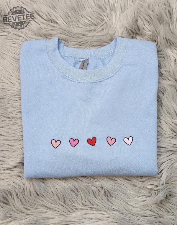 Embroidered Hearts Design Sweatshirt Valentines Day Shirt Mini Hearts Crewneck Or Hooded Sweatshirt Unique revetee 1