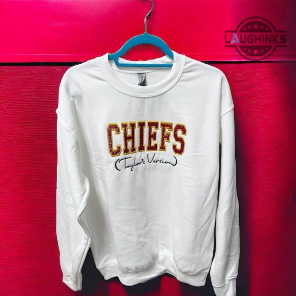 swiftie chiefs embroidered sweatshirt tshirt hoodie mens womens kansas city chiefs taylors verison superbowl faux glitter shirts kc game day kelce swift tee laughinks 3