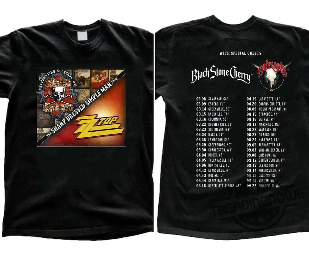 Lynyrd Skynyrd Zz Top Tour 2024 Shirt Zz Top World Tour 2024 Shirt Lynyrd Skynyrd Tour 2024 Shirt Sharp Dressed Simple Man Us Tour Shirt