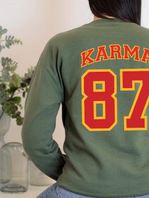 Karma 87 Sweatshirt Karma Is The Guy On The Chiefs Shirt In My Chiefs Era Sweatshirt Travis Kelce Message To Taylor Swift Go Taylors Boyfriend Shirt Unique revetee 2