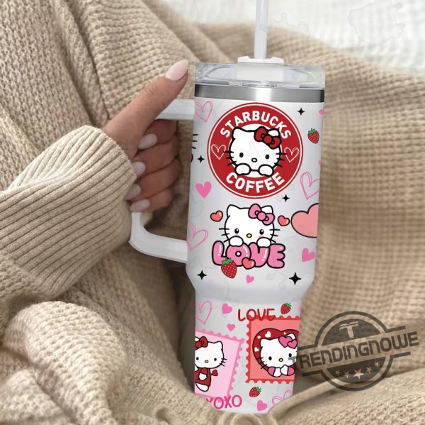 Hello Kitty Stanley Cup Pink Valentine Stanley Tumbler Valentine Cartoon 40Oz Tumbler Pink Cat Tumbler trendingnowe 1