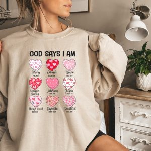 Bible Verse Valentines Sweatshirt God Says I Am Strong Shirt Faithful Valentines Tshirtcute Hearts Sweater Bible Verse About Love revetee 2