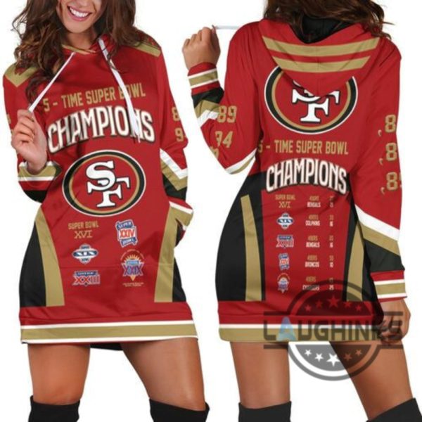 5 times super bowl champions san francisco 49ers all prizes 3d hoodie dress sweater dress sweatshirt dress sf 49ers football hooded dress nfl gift for fans laughinks 1