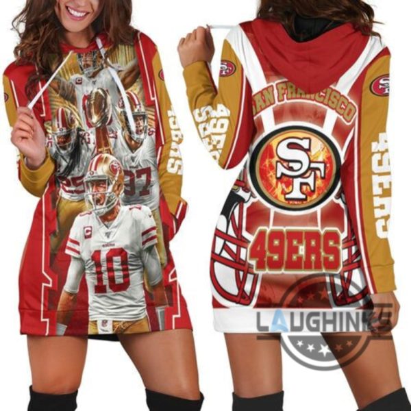 2021 super bowl san francisco 49ers nfc division champions hoodie dress sweater dress sweatshirt dress sf 49ers football hooded dress nfl gift for fans laughinks 1 1
