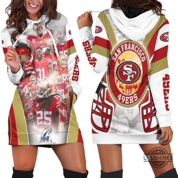 san francisco 49ers champions nfc west division super bowl 2021 hoodie dress sweater dress sweatshirt dress sf 49ers football hooded dress nfl gift for fans laughinks 1