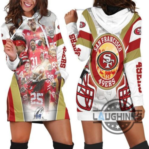 san francisco 49ers champions nfc west division super bowl 2021 hoodie dress sweater dress sweatshirt dress sf 49ers football hooded dress nfl gift for fans laughinks 1 2