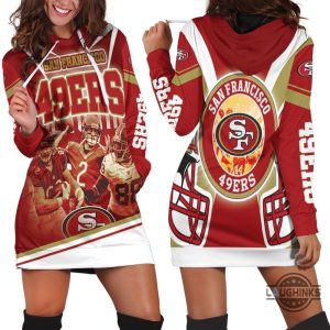 helmet san francisco 49ers nfc west division 2021 super bowl hoodie dress sweater dress sweatshirt dress sf 49ers football hooded dress nfl gift for fans laughinks 1