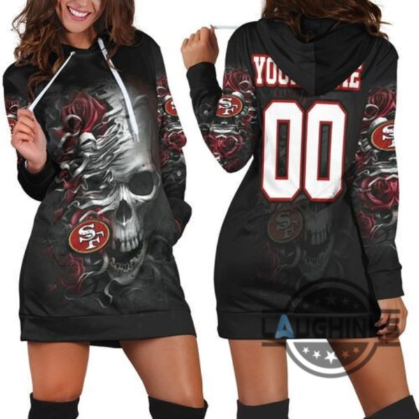 san francisco 49ers skull flower for fans personalized hoodie dress sweater dress sweatshirt dress sf 49ers football hooded dress nfl gift for fans laughinks 1