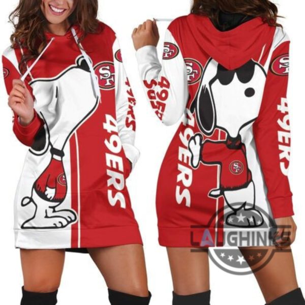 san francisco 49ers snoopy lover 3d hoodie dress sweater dress sweatshirt dress sf 49ers football hooded dress nfl gift for fans laughinks 1 1