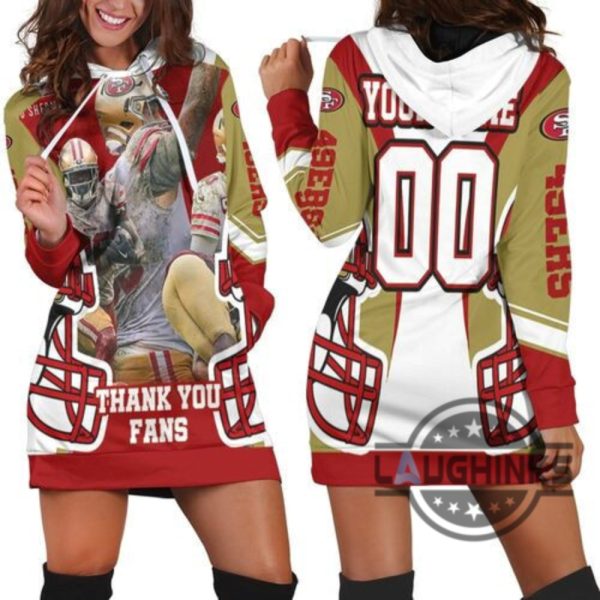 san francisco 49ers thank you fans personalized hoodie dress sweater dress sweatshirt dress sf 49ers football hooded dress nfl gift for fans laughinks 1
