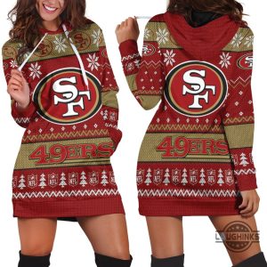 san francisco 49ers nfl ugly christmas 3d hoodie dress sweater dress sweatshirt dress sf 49ers football hooded dress nfl gift for fans laughinks 1