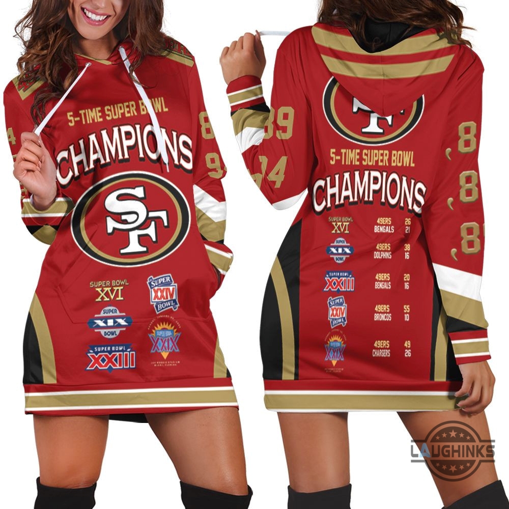 San Francisco 49Ers 5 Time Super Bowl Champions For Fan 3D Hoodie Dress Sweater Dress Sweatshirt Dress Sf 49Ers Football Hooded Dress Nfl Gift For Fans