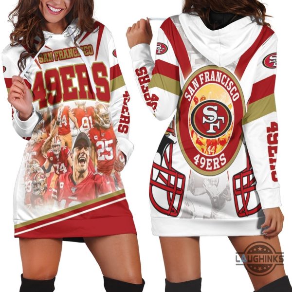 san francisco 49ers logo nfc west division champions super bowl 2021 hoodie dress sweater dress sweatshirt dress sf 49ers football hooded dress nfl gift for fans laughinks 1