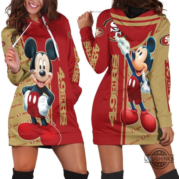 san francisco 49ers fan 3d hoodie dress sweater dress sweatshirt dress sf 49ers football hooded dress nfl gift for fans laughinks 1 3