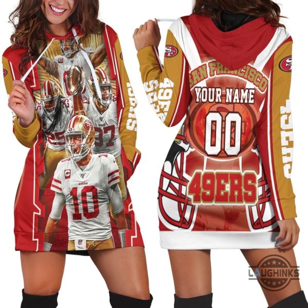 super bowl san francisco 49ers nfc champions personalized hoodie dress sweater dress sweatshirt dress sf 49ers football hooded dress nfl gift for fans laughinks 1