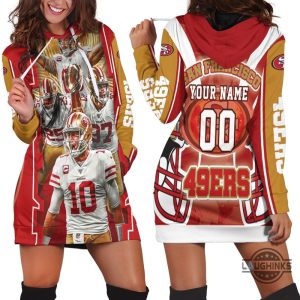 super bowl san francisco 49ers nfc champions personalized hoodie dress sweater dress sweatshirt dress sf 49ers football hooded dress nfl gift for fans laughinks 1 1
