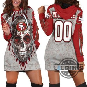 san francisco 49ers sugar skull for fans 3d hoodie dress sweater dress sweatshirt dress sf 49ers football hooded dress nfl gift for fans laughinks 1