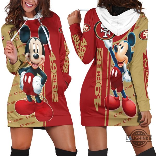 san francisco 49ers fan 3d hoodie dress sweater dress sweatshirt dress sf 49ers football hooded dress nfl gift for fans laughinks 1 4