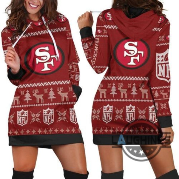 san francisco 49ers ugly sweatshirt christmas 3d hoodie dress sweater dress sweatshirt dress sf 49ers football hooded dress nfl gift for fans laughinks 1