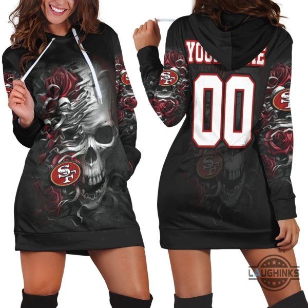 san francisco 49ers skull flower for fans personalized hoodie dress sweater dress sweatshirt dress sf 49ers football hooded dress nfl gift for fans laughinks 1 2